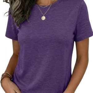 Womens Tshirt Short Sleeve Summer Tops Crewneck Casual Basic Tee Shirts Spring Clothes Trendy Outfit