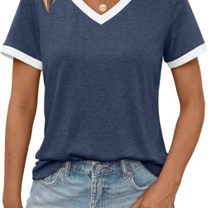 Womens Short Sleeve T-Shirts Summer Tops Casual Soft Tunic V Neck Basic Workout Clothes Spring Fashion Outfits 2026
